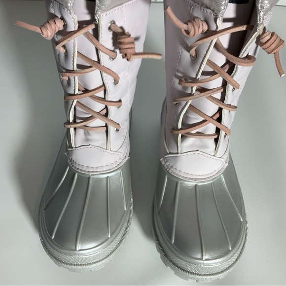 Sperry Kid’s Trailboard Boot Pink Shaft Laces Silver Upper Rubber Sole Zipper 3M - Picture 9 of 14